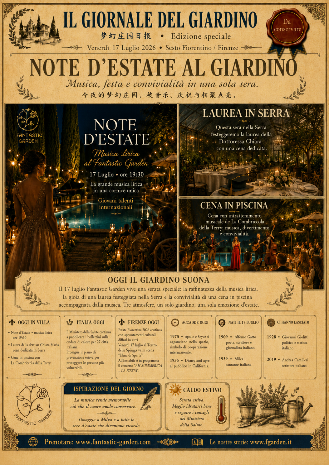 Il Giornale del Giardino 17 luglio 2026 Note d'Estate al Giardino