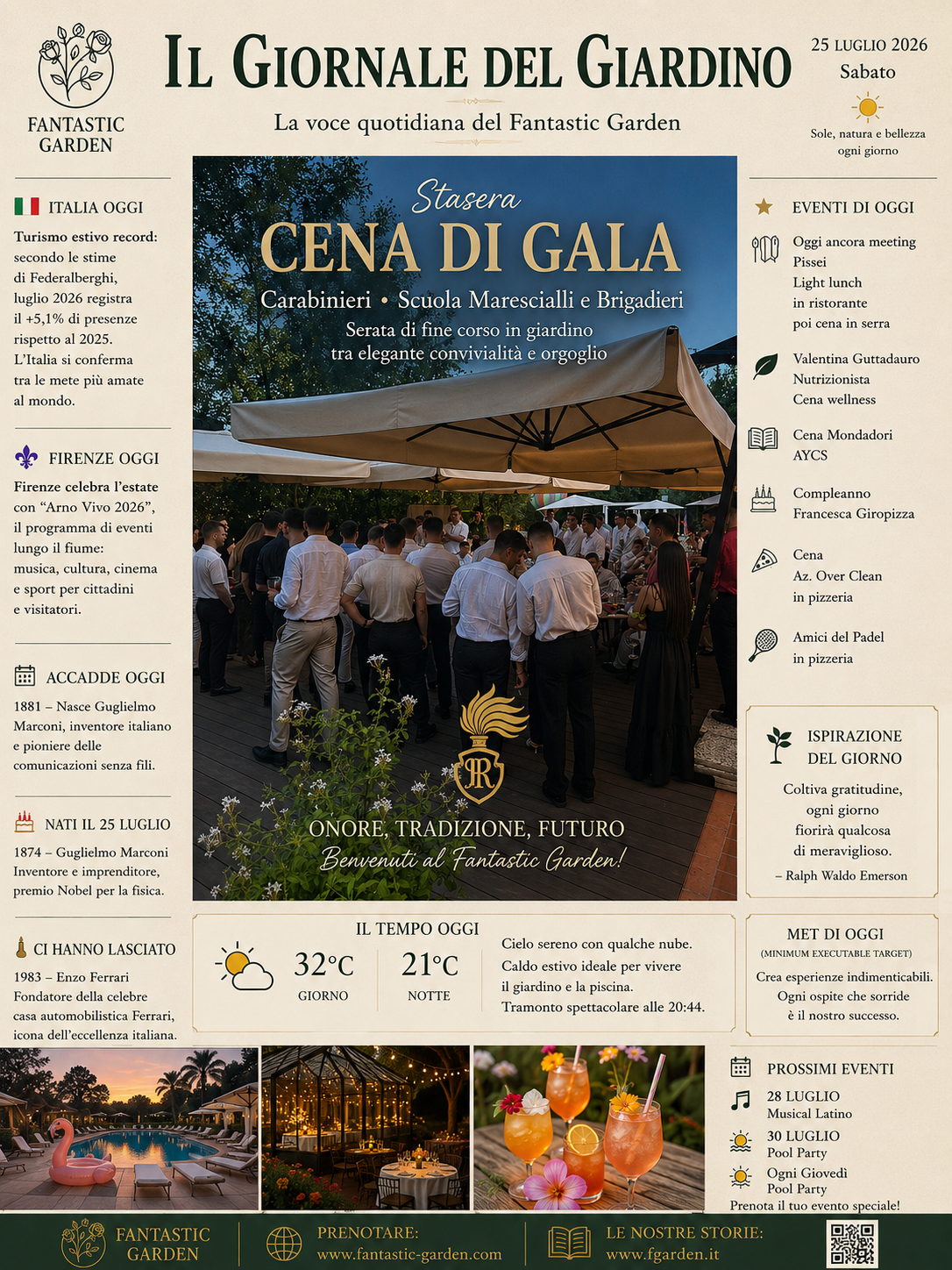 Il Giornale del Giardino 25 luglio 2026 Cena di Gala Carabinieri