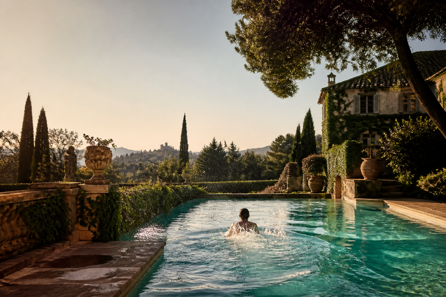 Un tuffo rinfrescante in una piscina di un giardino toscano